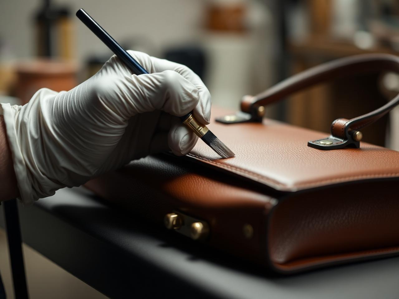 Artisan restoring a luxury handbag